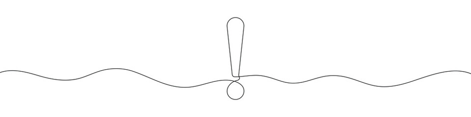 Continuous line drawing of exclamation mark. One line drawing. Single line art. Vector illustration.