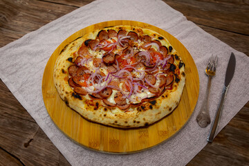 Rustic artisanal pizza in a cozy atmosphere