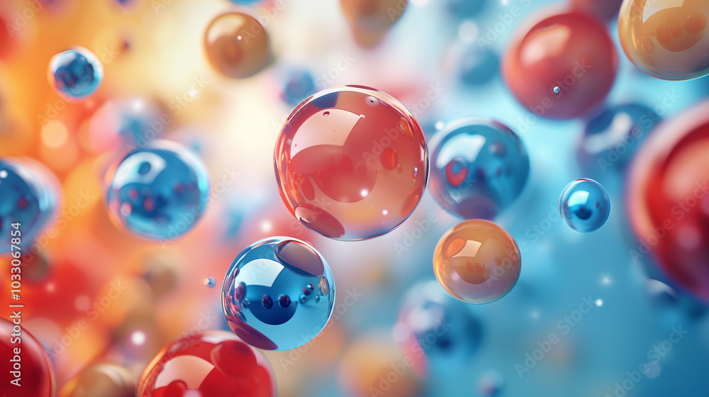 Poster abstract background 3d wallpaper with glossy spheres floating in a minimalist white space.