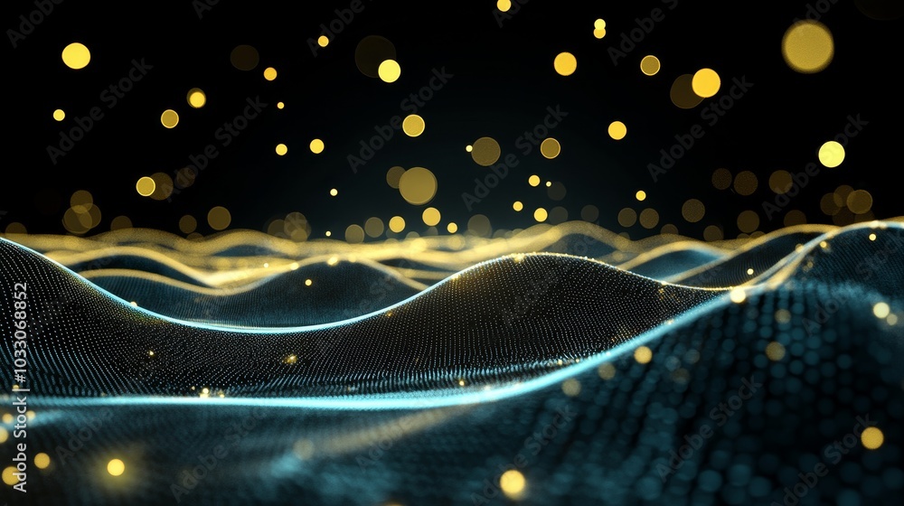 Canvas Prints Futuristic Golden Particles Illuminating a Digital Landscape, representing technology, innovation, data flow, connectivity, and the future.