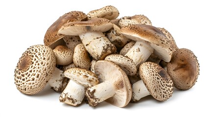 Pile of Agaricus blazei mushroom isolated on white background.