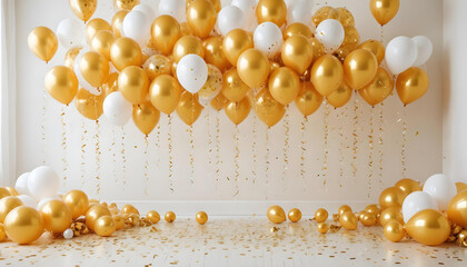 happy birthday balloon white and gold celebration background
