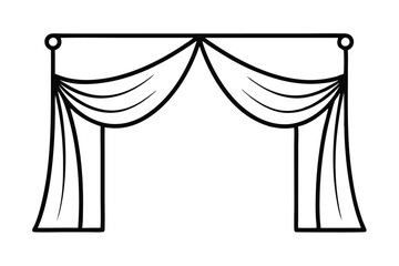 silk curtain alone, continuous black line art vector flat on white background