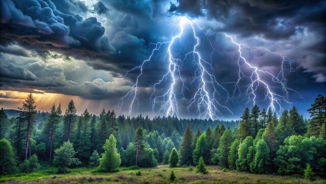 Recreation of thunder in a forest storm