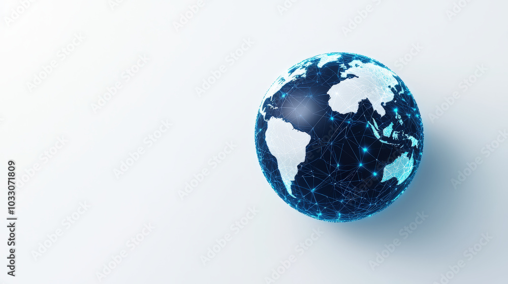Poster digital earth globe with global network and connections, showcasing continents and web of interconne