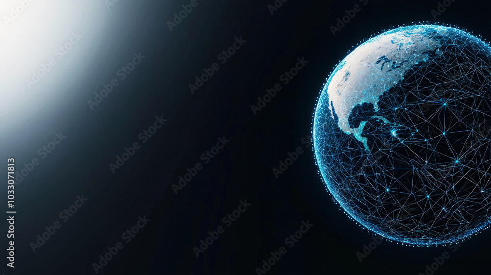 Poster digital representation of earth showcasing global network of connections, symbolizing technology and