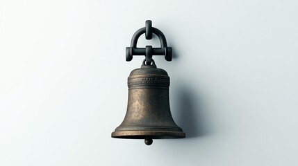 Obraz premium Large historic bell from a clock tower, aged bronze texture, white background