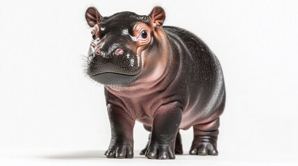 Fototapeta premium Baby hippo standing confidently, little legs strong and eyes bright, isolated on white background
