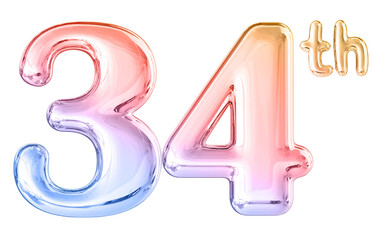 34th Anniversary Gradient Number 3D Illustration