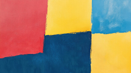 Fototapeta premium Vibrant abstract painting featuring geometric shapes with bold red, blue and yellow brushstrokes