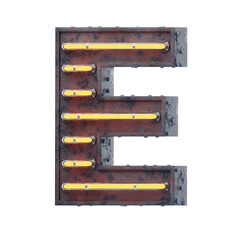 Retro Futuristic Neon 3D Alphabet E. 3D Icon
