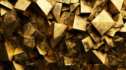 3D cubist gold texture with sharp geometric lines.