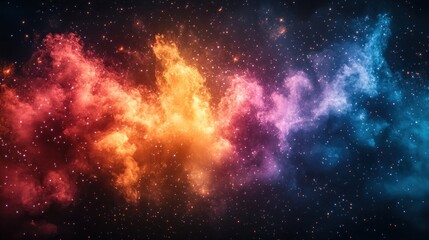 Naklejka premium A vibrant cosmic nebula showcasing colorful gas clouds amidst a star-filled background.