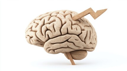 Brain icon with an upward arrow, symbolizing growth in learning and leadership, isolated on white background