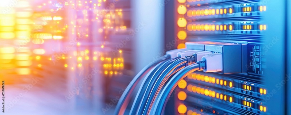 Poster closeup of ethernet cables in network switch