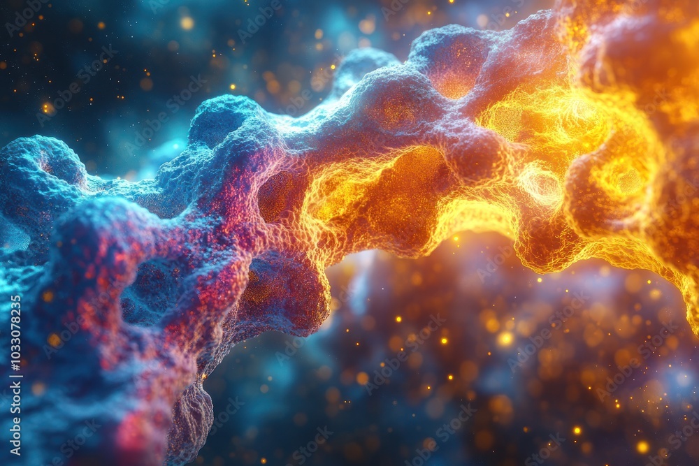 Aufkleber abstract representation of molecular structures with vibrant colors and glowing effects.
