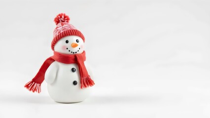snowman with red scarf and hat on a white background for winter and holiday decor