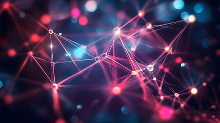 Abstract Network Grid A digital network of interconnected nodes and lines in vibrant colors