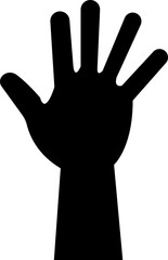 Human hand Gesture icon in trendy black flat style. Hand drawn Emoji. Perfect vector for communication, body language, design element. Raise hand Waving sign symbol isolated on transparent background.