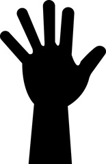 Human hand Gesture icon in trendy black flat style. Hand drawn Emoji. Perfect vector for communication, body language, design element. Raise hand Waving sign symbol isolated on transparent background.