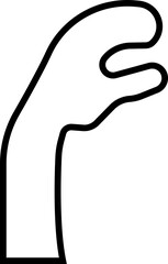 Human hand Gesture icon in trendy black line style. Hand drawn Emoji. Perfect vector for communication, body language, design element. Raise hand Waving sign symbol isolated on transparent background.