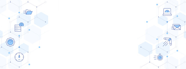 Speed Banner Vector Illustration with Two-sided Icon Style. Line Duotone icon. Containing chronometer, high speed, boomerang, mail, server, folder, speedometer