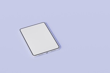 3d Realistic tablet with blank white screen for mockup icon. Minimal tablet computer empty screen icon isolated on purple background. Computer electronics technology used everyday concept. 3d render.