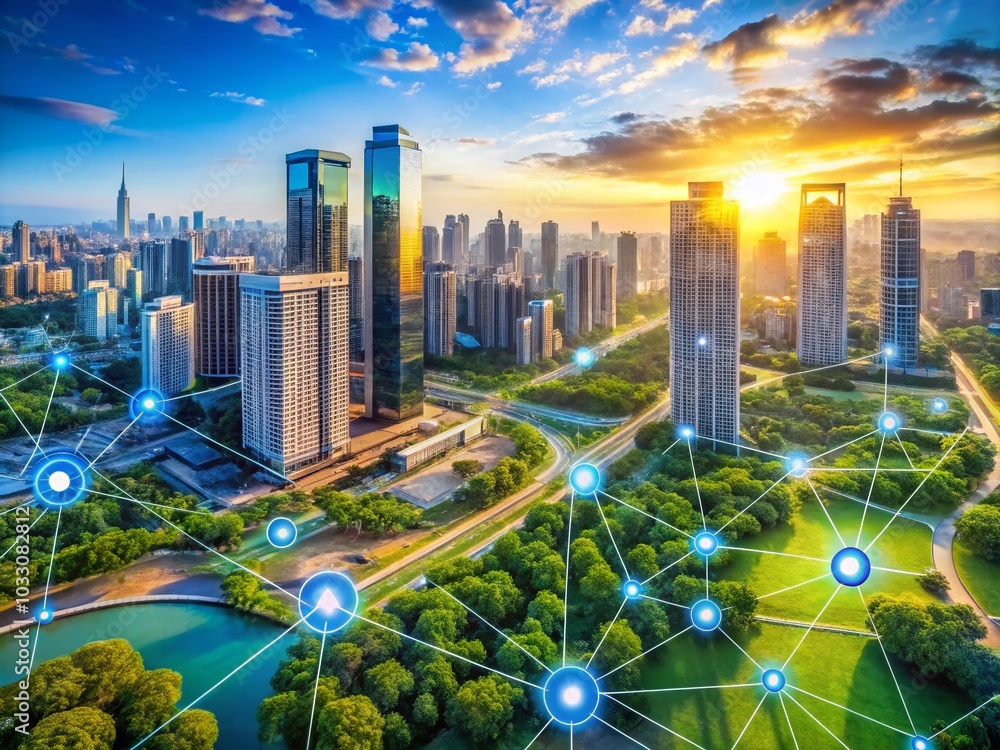 Aufkleber drone photography of blockchain and iot integration in smart city design