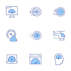 Speed icons set. Line Duotone style, editable stroke. fast, helicopter, performance, speed, speed limit, arrow, clock, high speed