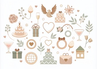 Elegant Silhouette Wedding Icon Set for Marriage and Bridal Themes