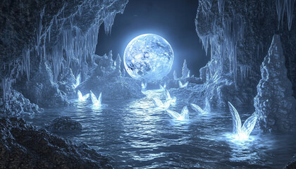 Fototapeta premium An underground system of caverns where the tides are governed by a mysterious underground moon