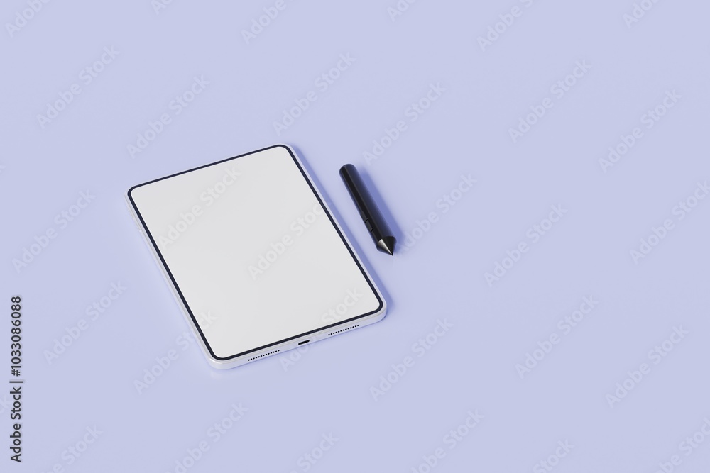 Poster 3d digital graphics drawing tablet monitor pen with tablet icon. minimal tablet computer with pen. a