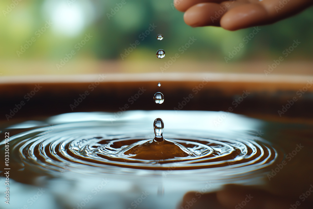 Poster water drop creating ripples on the surface.