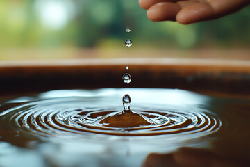 Water drop creating ripples on the surface.