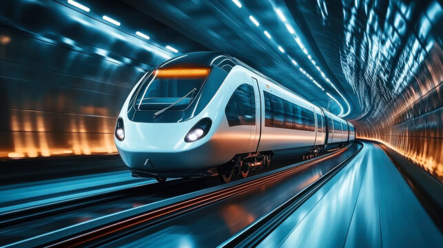 futuristic train traveling through a modern tunne