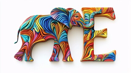 Joyful Elephant with the Letter E in Bright Colors