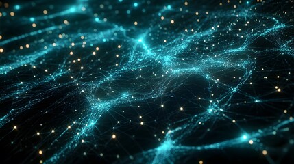 Fototapeta premium Abstract Blue and Yellow Network with Glowing Points