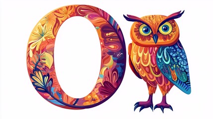 Naklejka premium Observant Owl with the Letter O in Educational Design