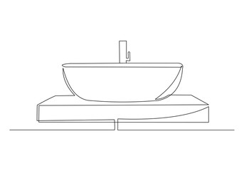 Continuous single line sketch drawing of washbasin wash basin sink washbowl washstand hygiene one line concept vector illustration