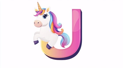 Obraz premium Unique Unicorn with the Letter U for Kids Imagination