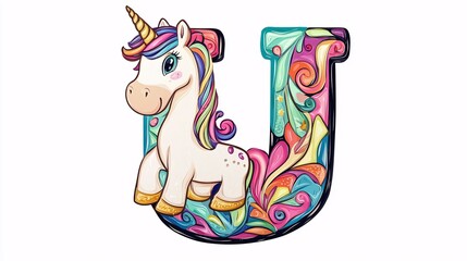 Unique Unicorn with the Letter U for Kids Imagination