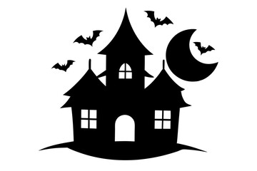 halloween house with bats silhouette vector 