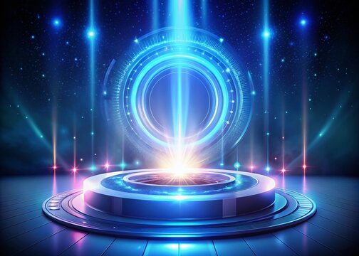 Futuristic Holograms and Teleportation Portal with Glowing Aura for Level Up Visuals