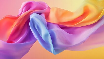 3D rendering of colorful draped fabric. light blue and pink background, soft lighting, 