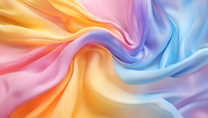 Obraz premium 3D rendering of colorful draped fabric. with a light blue and pink background, soft lighting, 