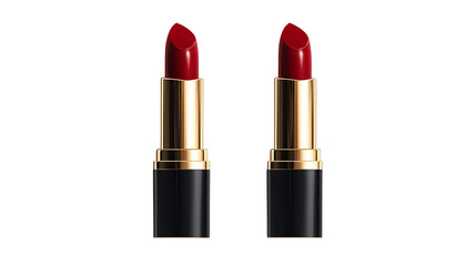 Fototapeta premium Two elegant red lipsticks with gold accents on a white isolated background. transparent background