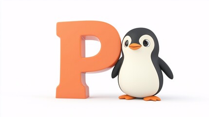 Fototapeta premium Cute Penguin with the Letter P in Cheerful Design