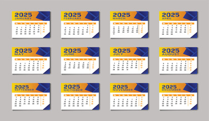 Modern 2025 new year english desk calendar template printable design