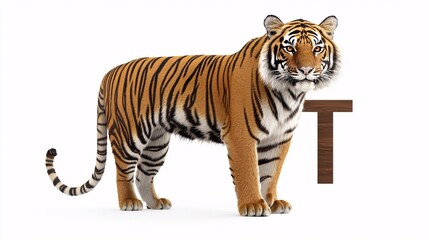 Obraz premium Towering Tiger with the Letter T in Bright and Engaging Design