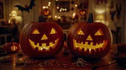 Fototapeta premium Halloween pumpkin carving and decoration ideas for festive ambiance